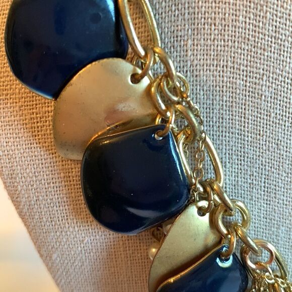 Bella Jack Gold and Navy Enamel Choker Statement Necklace with Pearls - Picture 2 of 8